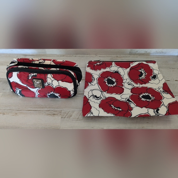 Brighton 3 Piece Overnight Travel Set Floral Red Poppy Shoulder Bag, Make Up Bag - Picture 9 of 12